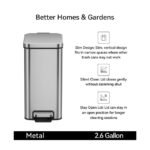 Better Homes & Gardens Bedroom / Office Trash Can, 2.6 Gallon Small Stainless Steel Step Garbage Bucket Bin with Soft Close Lid, Silver - Image 2