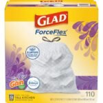 Glad ForceFlex Tall Kitchen Drawstring Trash Bags, 13 Gallon, Gain Lavender with Febreze Freshness, 110 Bags