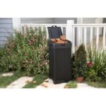 Keter Baltimore 38 Gallon Resin Outdoor Kitchen Trash Can Duotech Garbage Can, Black Woodlook - Image 2