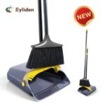 Eyliden New Thicker Broom and Dustpan Set with Extendable Long Handle and Dustpan Comb, Grey and Yellow