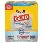 FORCEFLEXPLUS TALL KITCHEN DRAWSTRING TRASH BAGS, 13 GAL, 0.72 MIL, 23.75" X 24.88", WHITE, 100/BOX