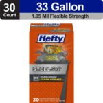 Hefty Steelsak Heavy Duty Large Trash Bags, Gray, Unscented, 33 Gallon, 30 Count