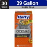 Hefty Steelsak Heavy Duty Large Trash Bags, Gray, Unscented, 39 Gallon, 30 Count