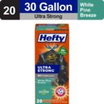 Hefty Ultra Strong 30 Gallon Trash Bags, Black Large Trash Bags, White Pine Breeze Scent, 20 Bags