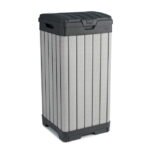 Keter Rockford 38 Gallon Resin Outdoor Kitchen Trash Can Duotech Garbage Can, Gray