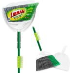 Libman Household Angle Broom and Dust Pan with Clean Fibers Comb, Green/White