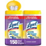 Lysol Dual Action Disinfecting Wipes, Citrus 150ct (2X80ct), Tested & Proven to Kill COVID-19 Virus, Packaging May Vary