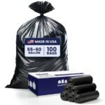 Plasticplace 55-60 Gallon Trash Bags │ 1.0 Mil │ Black Heavy Duty Garbage Can Liners │ 38” x 58” (100 Count)