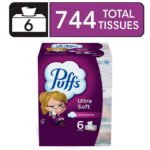 Puffs Ultra Soft Facial Tissues, 6 Family Size Boxes, 124 Tissues per Box