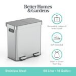 Better Homes & Gardens Kitchen Trash Can, 18 Gallon Stainless Steel Recycle Step Garbage Bin with Dual Compartment Lid, Silver - Image 2