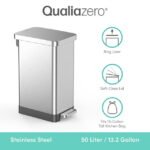 Qualiazero 13.2 Gallon (50L) Stainless Steel Slim Step-On Trash Can, Kitchen Garbage Bin, Soft-Close Lid, Fingerprint-Resistant, Silver - Image 2