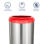 Nine Stars Open-Top Kitchen Trash Can, 13 Gallon Stainless Steel, Hands-Free Waste Bin, Silver and Red - Image 3